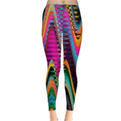 Multicolored Wave Distortion Zigzag Chevrons 2 Background Color Solid Black Leggings  by EDDArt