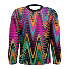 Multicolored Wave Distortion Zigzag Chevrons 2 Background Color Solid Black Men s Long Sleeve Tee by EDDArt