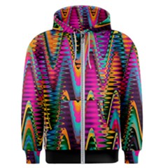 Multicolored Wave Distortion Zigzag Chevrons 2 Background Color Solid Black Men s Zipper Hoodie by EDDArt