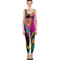 Multicolored Wave Distortion Zigzag Chevrons 2 Background Color Solid Black One Piece Catsuit View1