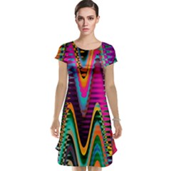 Multicolored Wave Distortion Zigzag Chevrons 2 Background Color Solid Black Cap Sleeve Nightdress by EDDArt