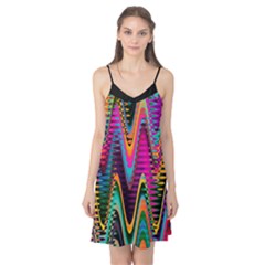 Multicolored Wave Distortion Zigzag Chevrons 2 Background Color Solid Black Camis Nightgown by EDDArt