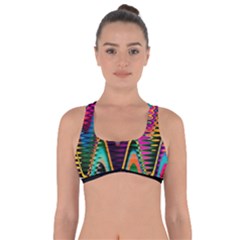 Multicolored Wave Distortion Zigzag Chevrons 2 Background Color Solid Black Got No Strings Sports Bra by EDDArt