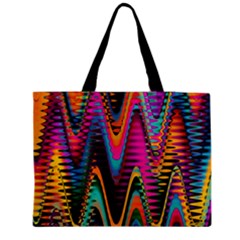 Multicolored Wave Distortion Zigzag Chevrons 2 Background Color Solid Black Zipper Medium Tote Bag by EDDArt