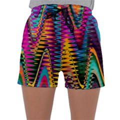 Multicolored Wave Distortion Zigzag Chevrons 2 Background Color Solid Black Sleepwear Shorts by EDDArt
