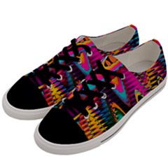 Multicolored Wave Distortion Zigzag Chevrons 2 Background Color Solid Black Men s Low Top Canvas Sneakers by EDDArt