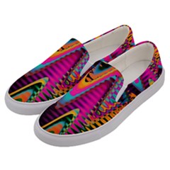 Multicolored Wave Distortion Zigzag Chevrons 2 Background Color Solid Black Men s Canvas Slip Ons by EDDArt