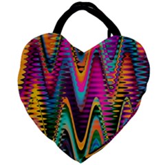 Multicolored Wave Distortion Zigzag Chevrons 2 Background Color Solid Black Giant Heart Shaped Tote by EDDArt