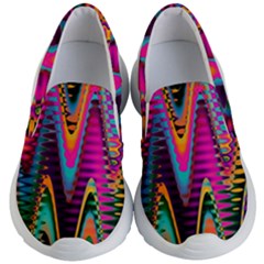 Multicolored Wave Distortion Zigzag Chevrons 2 Background Color Solid Black Kids  Lightweight Slip Ons by EDDArt