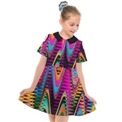 Multicolored Wave Distortion Zigzag Chevrons 2 Background Color Solid Black Kids  Short Sleeve Shirt Dress by EDDArt