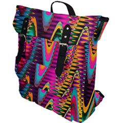 Multicolored Wave Distortion Zigzag Chevrons 2 Background Color Solid Black Buckle Up Backpack by EDDArt