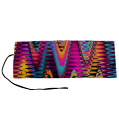 Multicolored Wave Distortion Zigzag Chevrons 2 Background Color Solid Black Roll Up Canvas Pencil Holder (s) by EDDArt