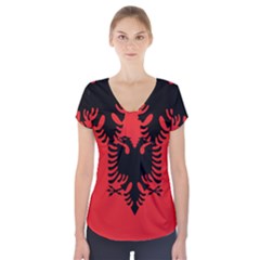 Albania Flag Short Sleeve Front Detail Top by FlagGallery