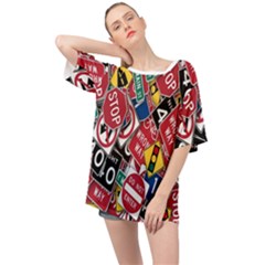 Road Signs Oversized Chiffon Top