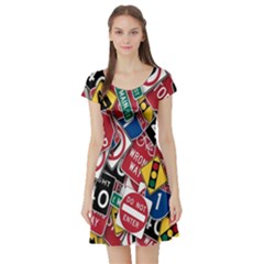 Road Signs Short Sleeve Skater Dress by ArtworkByPatrick