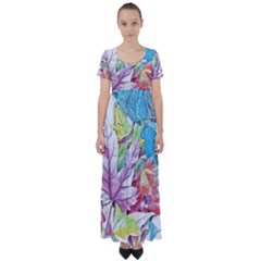 Spring Leaves High Waist Short Sleeve Maxi Dress