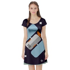 Satellite Machine Space Dark Short Sleeve Skater Dress