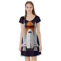 Rocket Space Universe Spaceship Short Sleeve Skater Dress