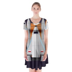 Rocket Space Universe Spaceship Short Sleeve V-neck Flare Dress by Pakrebo