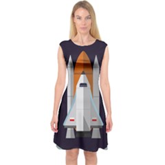 Rocket Space Universe Spaceship Capsleeve Midi Dress by Pakrebo