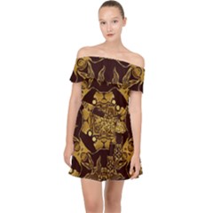 Gold Black Book Cover Ornate Off Shoulder Chiffon Dress by Pakrebo