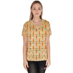 Patter Carrot Pattern Carrot Print Women s V-neck Scrub Top by Pakrebo