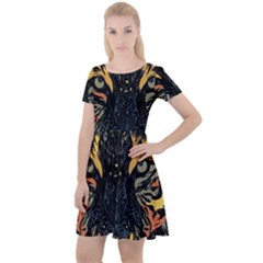 Tiger Predator Abstract Feline Cap Sleeve Velour Dress  by Pakrebo