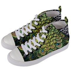 Peacock Feathers Peacock Bird Women s Mid-top Canvas Sneakers by Pakrebo