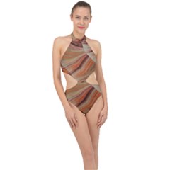 Marbled Paper Mottle Color Movement Halter Side Cut Swimsuit by Pakrebo