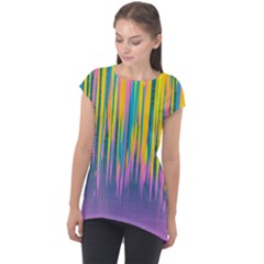 Background Colorful Texture Bright Cap Sleeve High Low Top