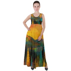 Trees Mountains Sun Sunrise Warm Empire Waist Velour Maxi Dress by Pakrebo