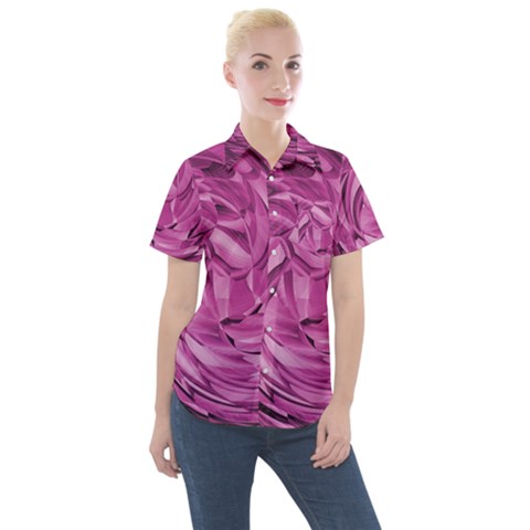 Strudel Magenta Pattern Art Spiral Women s Short Sleeve Pocket Shirt by Pakrebo