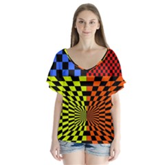 Checkerboard Again 7 V-neck Flutter Sleeve Top