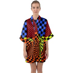 Checkerboard Again 7 Quarter Sleeve Kimono Robe