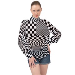 Checkerboard Again 6 High Neck Long Sleeve Chiffon Top by impacteesstreetwearseven