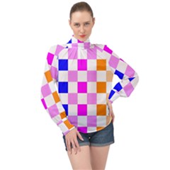 Checkerboard Again 9 Checkerboard Again 9 High Neck Long Sleeve Chiffon Top by impacteesstreetwearseven