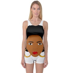 African American Woman With ?urly Hair One Piece Boyleg Swimsuit by bumblebamboo