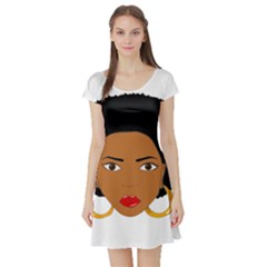 African American Woman With ?urly Hair Short Sleeve Skater Dress by bumblebamboo