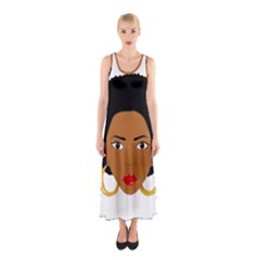 African American Woman With ?urly Hair Sleeveless Maxi Dress