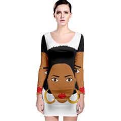 African American Woman With ?urly Hair Long Sleeve Bodycon Dress