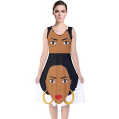 African American Woman With ?urly Hair V-neck Midi Sleeveless Dress  by bumblebamboo