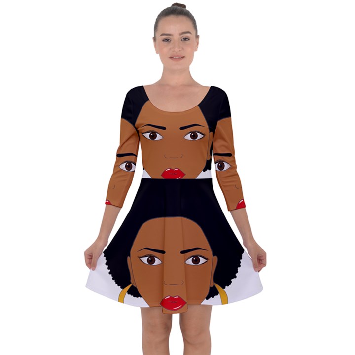 African American woman with сurly hair Quarter Sleeve Skater Dress