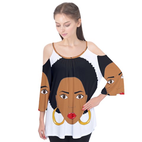 African American Woman With ?urly Hair Flutter Tees by bumblebamboo