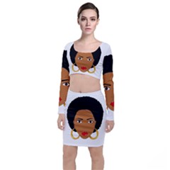 African American Woman With ?urly Hair Top And Skirt Sets