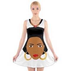 African American Woman With ?urly Hair V-neck Sleeveless Dress by bumblebamboo