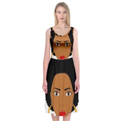 African American Woman With ?urly Hair Midi Sleeveless Dress by bumblebamboo