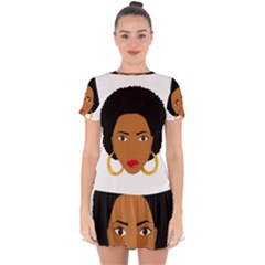 African American Woman With ?urly Hair Drop Hem Mini Chiffon Dress