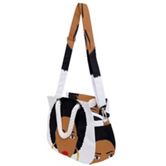 African American Woman With ?urly Hair Rope Handles Shoulder Strap Bag