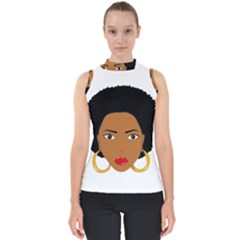 African American Woman With ?urly Hair Mock Neck Shell Top by bumblebamboo