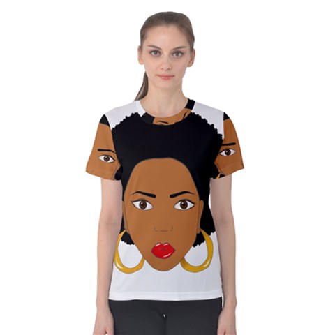 African American Woman With ?urly Hair Women s Cotton Tee by bumblebamboo